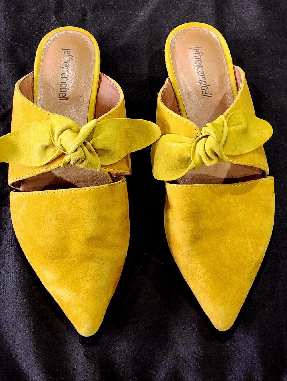 JEFFREY CAMPBELL | Charlin | Mustard Yellow Suede Knot Pointed-Toe Mules - Picture 3 of 9